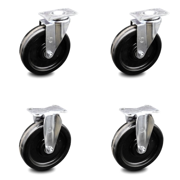 6 Inch Phenolic Wheel Swivel Top Plate Caster Set with 2 Rigid